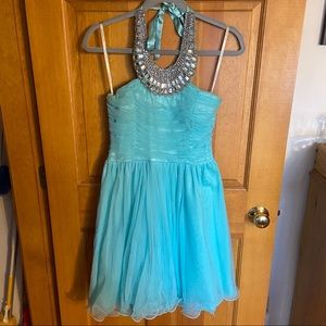 Blue Jeweled Homecoming Party Dress